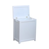White Finished Rectangular Laundry Wood Hamper - Lid Fully Opened