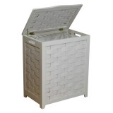White Finished Wood Hamper - Half Open