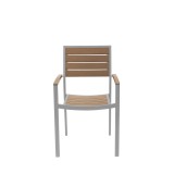 Napa Dining Arm Chair - Silver Frame - Teak Seat and Back