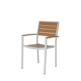 Napa Dining Arm Chair - Silver Frame - Teak Seat and Back - Angled