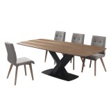 Noble Mid-Century Walnut Wood 5 Piece Dining Set - White BG