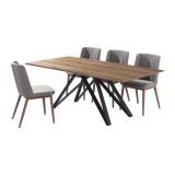 Wade Mid-Century Walnut Wood 5 Piece Dining Set - White BG
