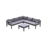 Cliff Outdoor Patio Aluminum Sectional in Grey Powder Coated Finish with Grey Fabric Cushions - Front with White BG