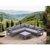 Cliff Outdoor Patio Aluminum Sectional in Grey Powder Coated Finish with Grey Fabric Cushions - Lifestyle