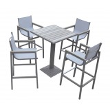 Marina Outdoor Patio Set Grey Finish and Grey Wood Top (Table with 4 barstools) - White BG
