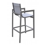 Marina Outdoor Patio Barstool in Grey Finish and Grey Wood Top - Back Angle