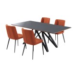 Maine Contemporary Grey Glass 5 Piece Metal Dining Set - White BG