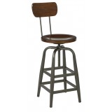 Sullivan Swivel Stool With Back In Pewter & Walnut Finish