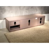 Furntiech Signature 82" Contemporary Coastal Grey Rustic TV Stand Media Console in American Red Oak -Rear