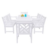 Bradley Outdoor 6-piece Wood Patio Dining Set with 4-foot Bench in White - White BG
