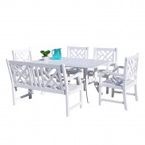 Bradley Outdoor 6-piece Wood Patio Dining Set with 4-foot Bench in White - White BG
