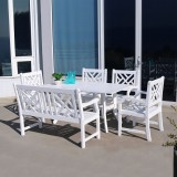 Bradley Outdoor 6-piece Wood Patio Dining Set with 4-foot Bench in White - Lifestyle