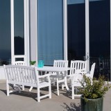 Bradley Outdoor 6-piece Wood Patio Dining Set with 4-foot Bench in White - Lifestyle