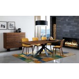 Vela Chair In Yellow PU Upholstery With Walnut Back - Lifestyle