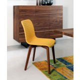 Vela Chair In Yellow PU Upholstery With Walnut Back - Lifestyle