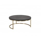 Deco 35" Round Coffee Table Black Concrete Laminate with Gold Brushed Stainless Steel - White BG