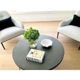 Deco 35" Round Coffee Table Black Concrete Laminate with Gold Brushed Stainless Steel - Lifestyle