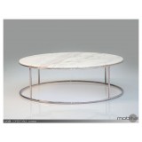 Elysee 39" Round Coffee Table White Volakas Marble with Polished Stainless Steel