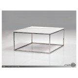 Kubo 30" Square Coffee Table High Gloss White with Stainless Steel