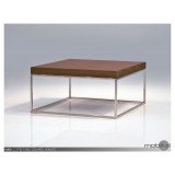 Kubo 30" Square Coffee Table Natural Walnut  with Stainless Steel