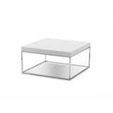 Kubo 30" Square Coffee Table High Gloss White with Stainless Steel 
