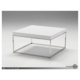 Kubo 30" Square Coffee Table High Gloss White with Stainless Steel 