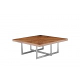 Remi 39" Square Coffee Table Natural Walnut with Brushed Stainless Steel
