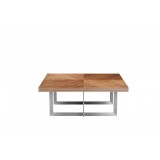 Remi 39" Square Coffee Table Natural Walnut with Brushed Stainless Steel - Side