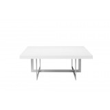 Remi 39" Square Coffee Table High Gloss White with Brushed Stainless Steel - Front