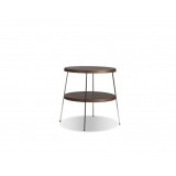 Double Decker 12" Diameter End Table American Walnut Veneer Tops with Polished Stainless Steel Frame