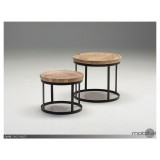 Olive 2 Piece End Table Mango Wood with Black Powder Coated Base - Big and Small