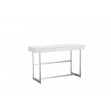 Remi Sofa Table Matte White with Brushed Stainless Steel - Angled