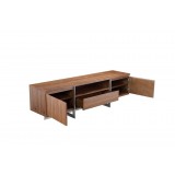 Remi 71x21x17 TV Stand Natural Walnut with Brushed Stainless Steel - Drawers Opened