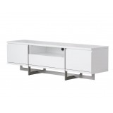 Remi 71x21x17 TV Stand Matte White with Brushed Stainless Steel - Drawers Opened