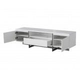 Remi 71x21x17 TV Stand Matte White with Brushed Stainless Steel - Drawers Opened