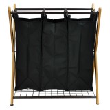 Oceanstar X-Frame Bamboo 3-Bag Laundry Sorter With Bag - Front