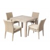 Cornwall Woven Wood Set With Malvern 40" Square Wood Dining Table with Umbrella Hole and 4 Armless Dining Chairs with Sunbrella Cast Shale Cushions 