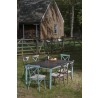 Maison All Aluminum French Dining Set With 72" Rectangular French Dining Table With Umbrella Hole and 6 Dining Chairs with Cushions