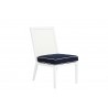 Regatta Armless Dining Chair With Cushion In Canvas Navy With Canvas White Welt - Angled