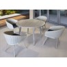 Driftwood Gray Teak Round La Jolla Outdoor Dining Table W/ Umbrella Hole and Cover - Lifestyle