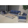 Driftwood Gray Teak Modern North Shore Outdoor Coffee Table - Lifestyle