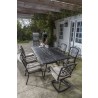 Alfresco Home Barcelona Cast Aluminum Dining Set With 87" Rectangular Dining Table With Umbrella Hole and 6 Stackable Dining Arm Chairs with Cushions and 2 Dining Swivel Rockers with Cushions