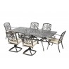 Barcelona Cast Aluminum Dining Set With 87" Rectangular Dining Table With Umbrella Hole and 6 Stackable Dining Arm Chairs with Cushions and 2 Dining Swivel Rockers with Cushions - White BG