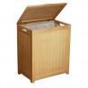 Natural Finished Rectangular Laundry Wood Hamper - Lid Opened - Natural Finished Rectangular Laundry Wood Hamper - Lid Opened