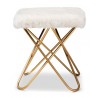 Baxton Studio Valle White Faux Fur Upholstered Ottoman - Baxton Studio Valle White Faux Fur Upholstered Ottoman
