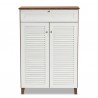 Baxton Studio Coolidge White Walnut 5 Shelf Shoe Storage Cabinet with Drawer - Baxton Studio Coolidge White Walnut 5 Shelf Shoe Storage Cabinet with Drawer