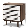 Baxton Studio Meike Walnut White 3 Drawers Nightstand - Baxton Studio Meike Walnut White 3 Drawers Nightstand