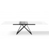Maestro Extension Dining Table - White Glass Top / Black Base - Front Extended - Maestro Extension Dining Table - White Glass Top / Black Base - Front Extended