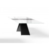 Maestro Extension Dining Table - White Glass Top / Black Base - Side Extended - Maestro Extension Dining Table - White Glass Top / Black Base - Side Extended