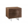 Moon Nightstand In Walnut Veneer And Brushed Stainless Steel - Angled - Moon Nightstand In Walnut Veneer And Brushed Stainless Steel - Angled
